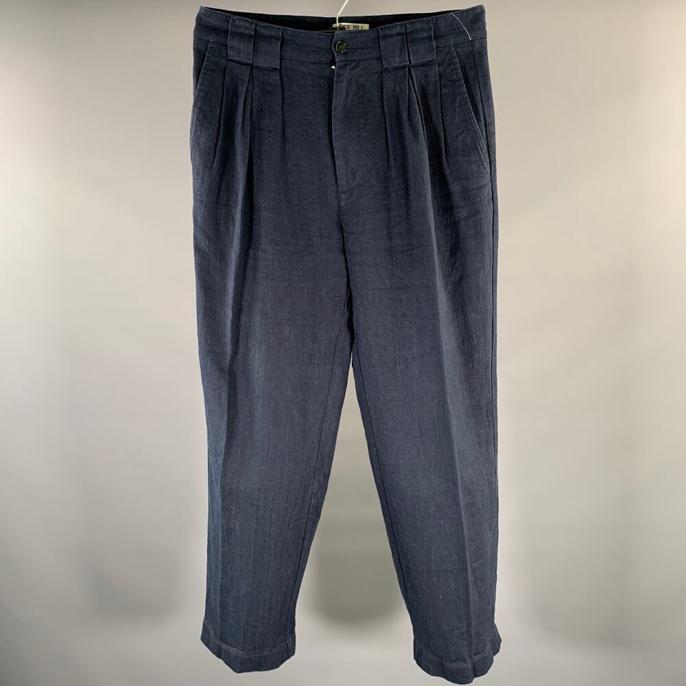 ALEX MILL Size 32 Navy Herringbone Linen Pleated Casual Pants